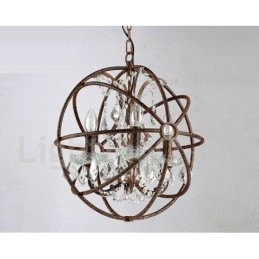 4 Φωτιστικό Διάμετρος 40cm Vintage Κρυστάλλινη Σφαίρα Ζωγραφική Μεταλλικός πολυέλαιος Σκουριασμένο έγχρωμο κρεμαστό φως