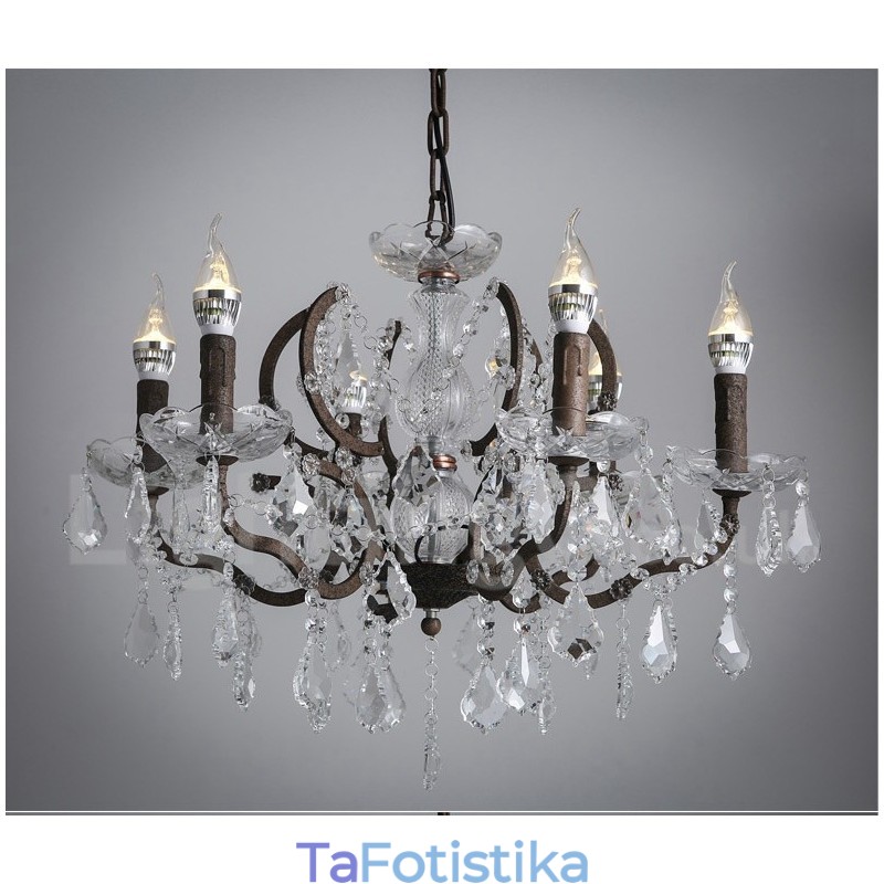 6 Φωτιστικό Διάμετρος 60cm Vintage Κρυστάλλινο Ζωγραφική Μεταλλικός Πολυέλαιος Σκουριασμένο σιδερένιο κρεμαστό φως
