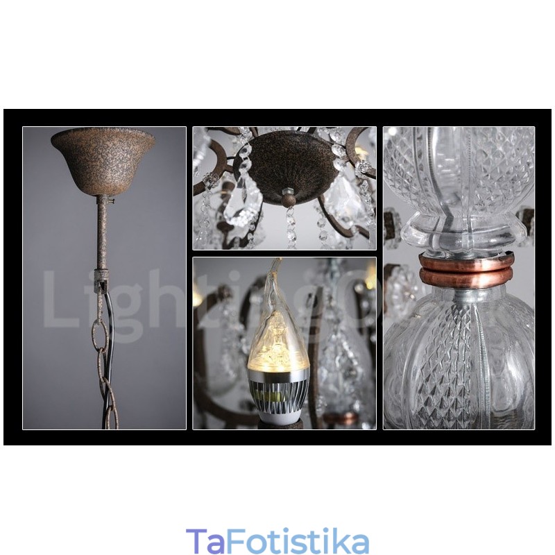 6 Φωτιστικό Διάμετρος 60cm Vintage Κρυστάλλινο Ζωγραφική Μεταλλικός Πολυέλαιος Σκουριασμένο σιδερένιο κρεμαστό φως