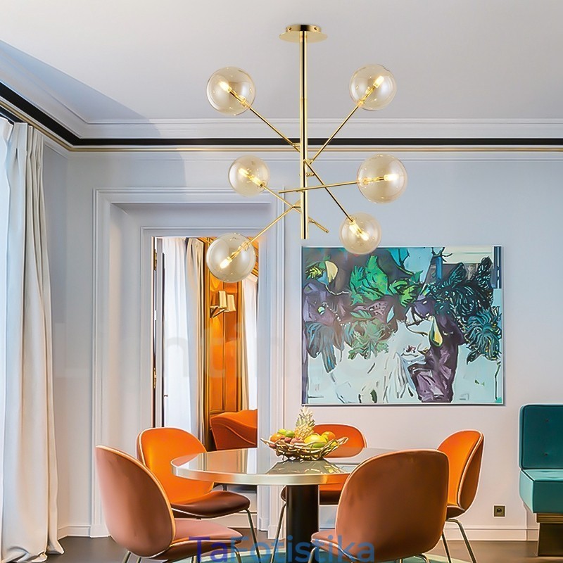 Πολυέλαιος 6 Lights Nordic Lamp Chandelier Simple Creative Retro Iron Glass Ball Πολυέλαιος Magic Bean
