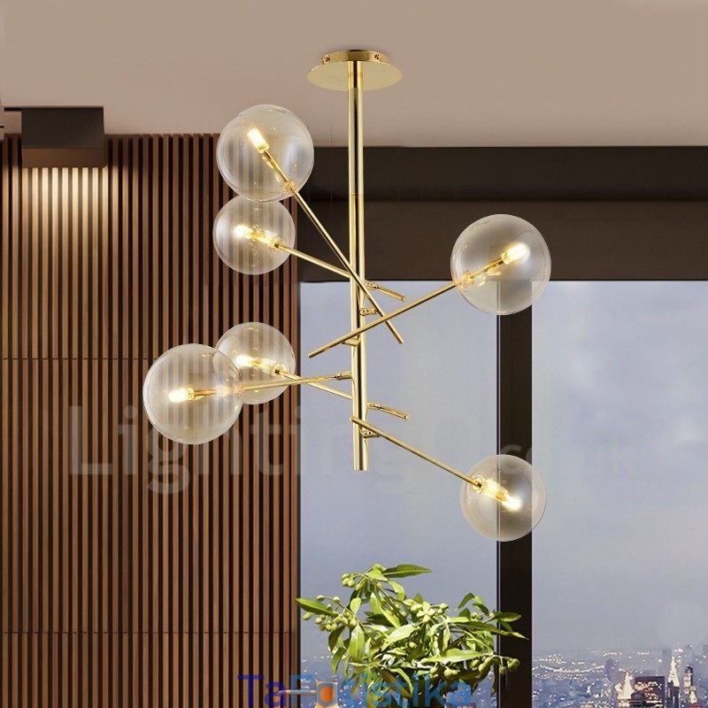 Πολυέλαιος 6 Lights Nordic Lamp Chandelier Simple Creative Retro Iron Glass Ball Πολυέλαιος Magic Bean
