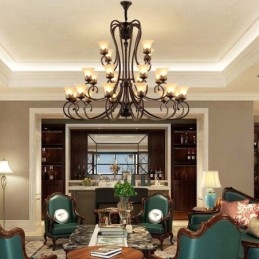 24 Lights High Ceiling Vintage Country Island Ζωγραφική Μεταλλικός πολυέλαιος με γυάλινες αποχρώσεις Ψηλή οροφή