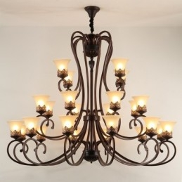 24 Lights High Ceiling Vintage Country Island Ζωγραφική Μεταλλικός πολυέλαιος με γυάλινες αποχρώσεις Ψηλή οροφή