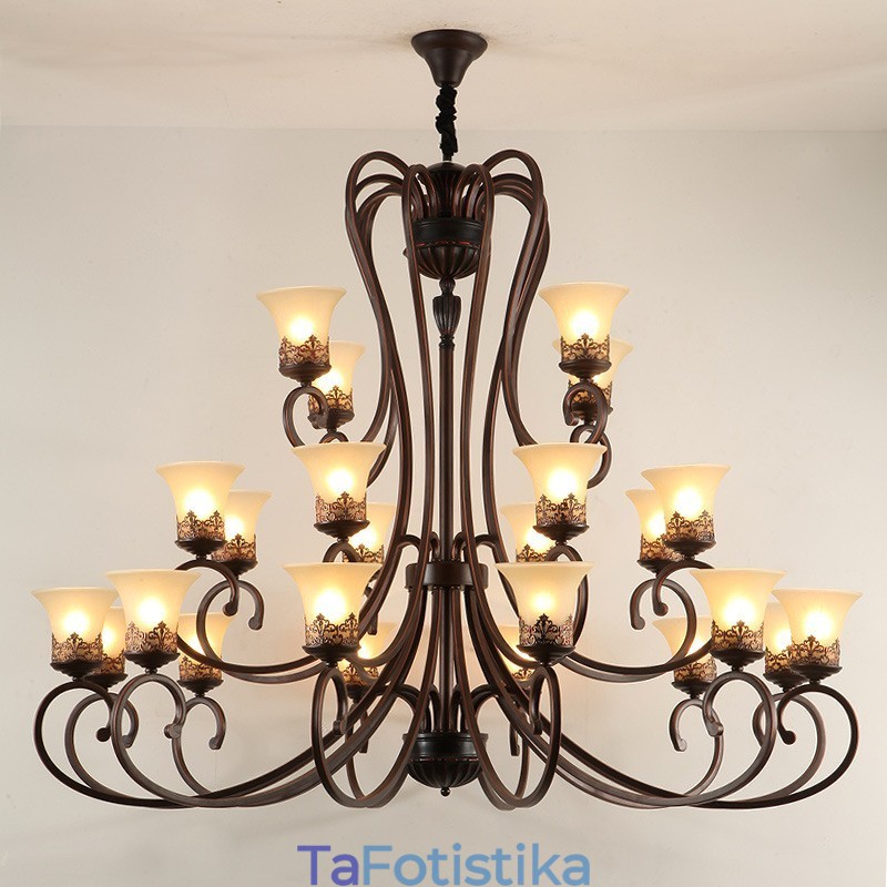 24 Lights High Ceiling Vintage Country Island Ζωγραφική Μεταλλικός πολυέλαιος με γυάλινες αποχρώσεις Ψηλή οροφή