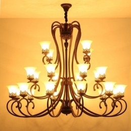 24 Lights High Ceiling Vintage Country Island Ζωγραφική Μεταλλικός πολυέλαιος με γυάλινες αποχρώσεις Ψηλή οροφή