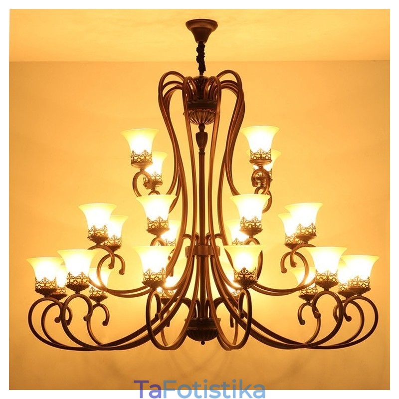 24 Lights High Ceiling Vintage Country Island Ζωγραφική Μεταλλικός πολυέλαιος με γυάλινες αποχρώσεις Ψηλή οροφή