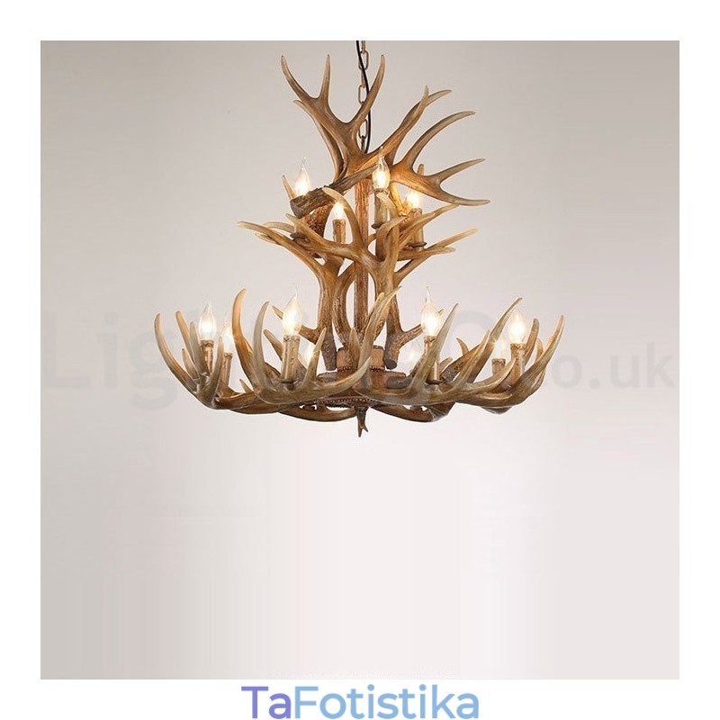 Πολυέλαιος 12 Light 2 Ties Rustic Artistic Retro Antler Vintage