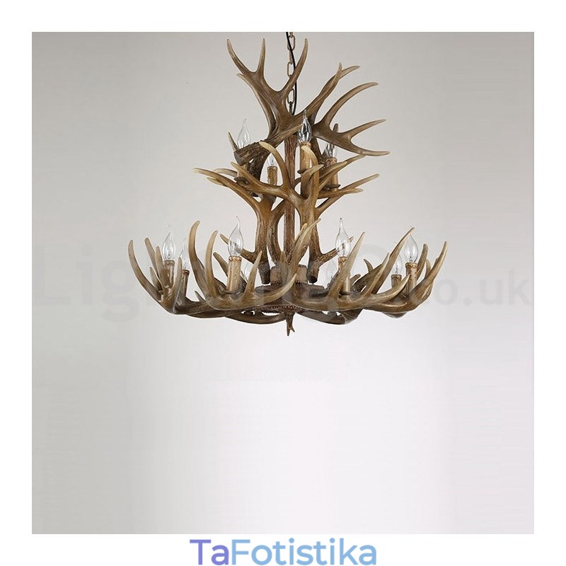 Πολυέλαιος 12 Light 2 Ties Rustic Artistic Retro Antler Vintage