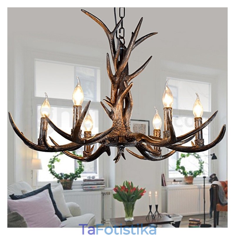6 Light Rustic Artistic Retro Antler Black Vintage Πολυέλαιος