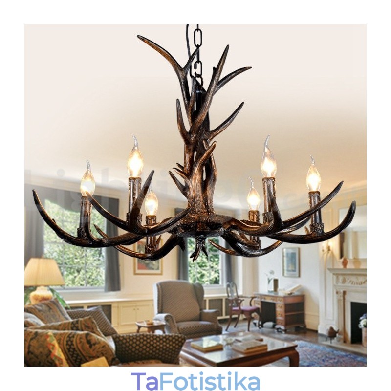 6 Light Rustic Artistic Retro Antler Black Vintage Πολυέλαιος