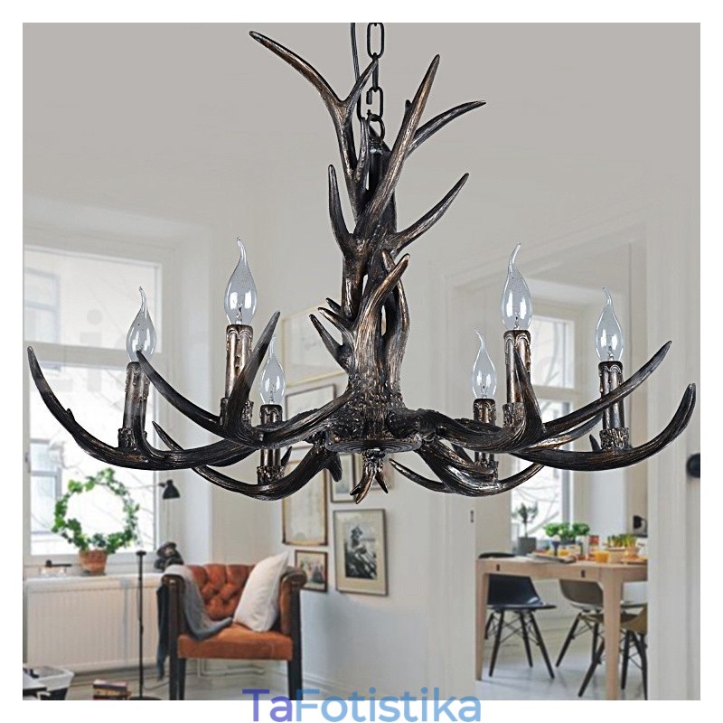6 Light Rustic Artistic Retro Antler Black Vintage Πολυέλαιος
