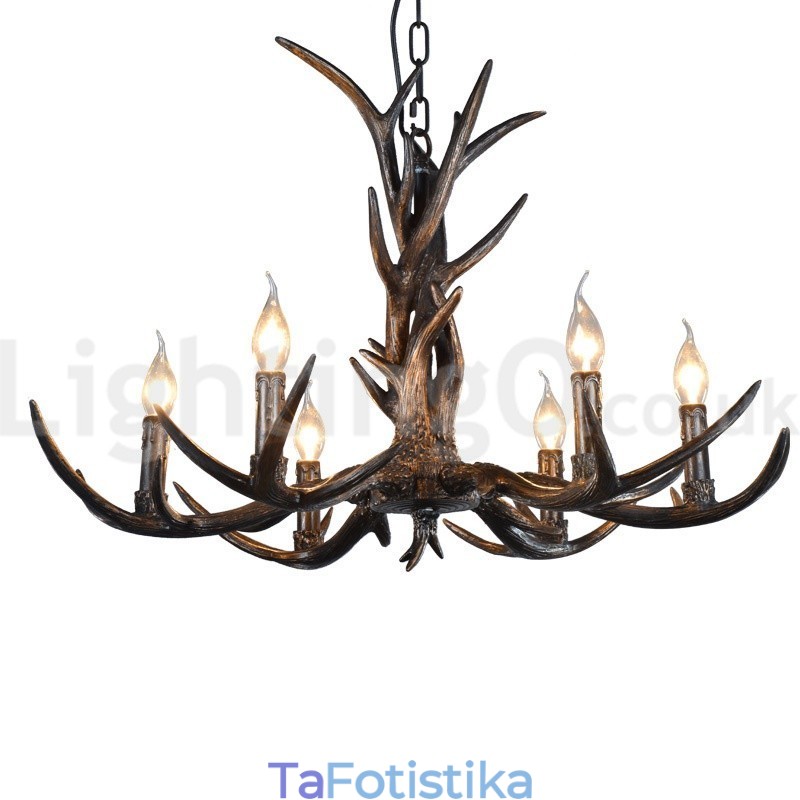 6 Light Rustic Artistic Retro Antler Black Vintage Πολυέλαιος