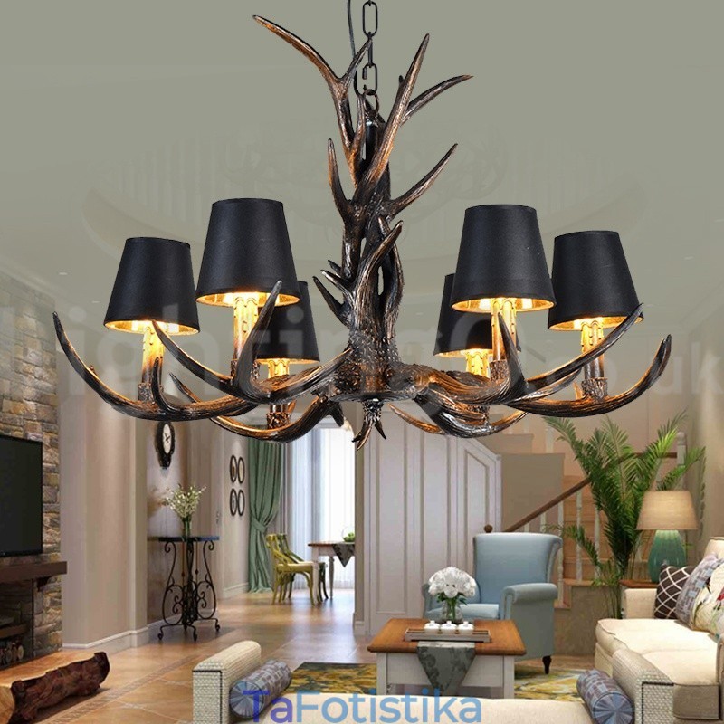 6 Light Rustic Artistic Retro Antler Black Vintage Πολυέλαιος