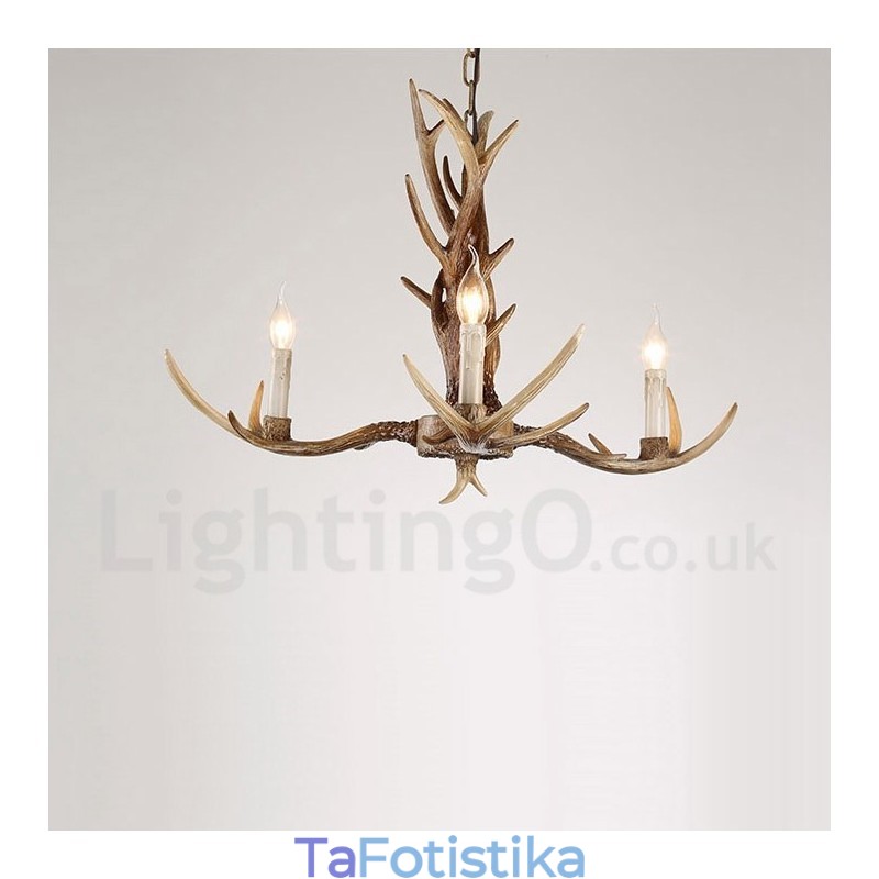 Πολυέλαιος 3 Light Rustic Artistic Retro Antler Vintage Κερί