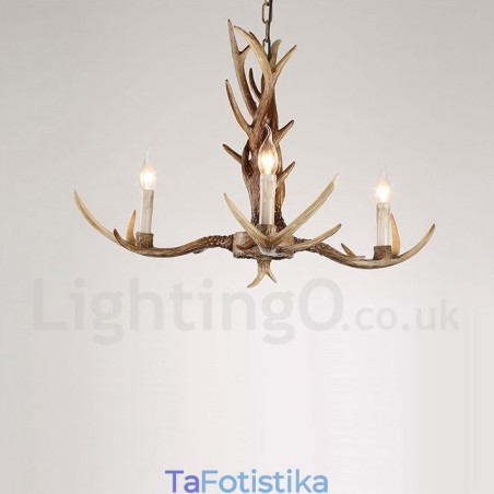 Πολυέλαιος 3 Light Rustic Artistic Retro Antler Vintage Κερί Πολυέλαιος 3 Light Rustic Artistic Retro Antler Vintage Κερί