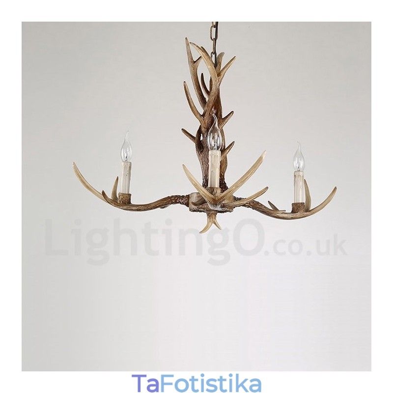 Πολυέλαιος 3 Light Rustic Artistic Retro Antler Vintage Κερί