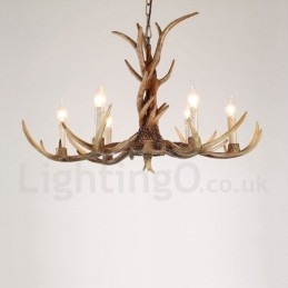 Πολυέλαιος 6 Light Rustic Artistic Retro Antler Vintage Κερί