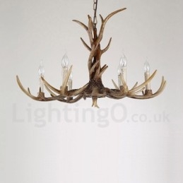 Πολυέλαιος 6 Light Rustic Artistic Retro Antler Vintage Κερί