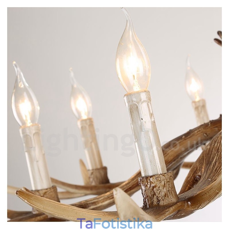 Πολυέλαιος 6 Light Rustic Artistic Retro Antler Vintage Κερί