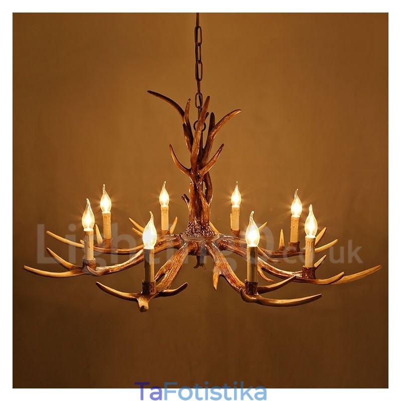 Πολυέλαιος 8 Light Rustic Artistic Retro Antler Vintage Κερί
