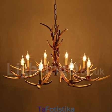 Πολυέλαιος 8 Light Rustic Artistic Retro Antler Vintage Κερί Πολυέλαιος 8 Light Rustic Artistic Retro Antler Vintage Κερί