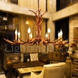 Πολυέλαιος 8 Light Rustic Artistic Retro Antler Vintage Κερί