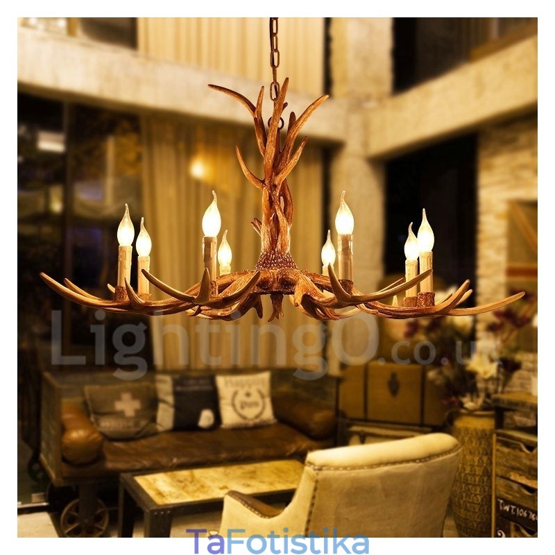 Πολυέλαιος 8 Light Rustic Artistic Retro Antler Vintage Κερί