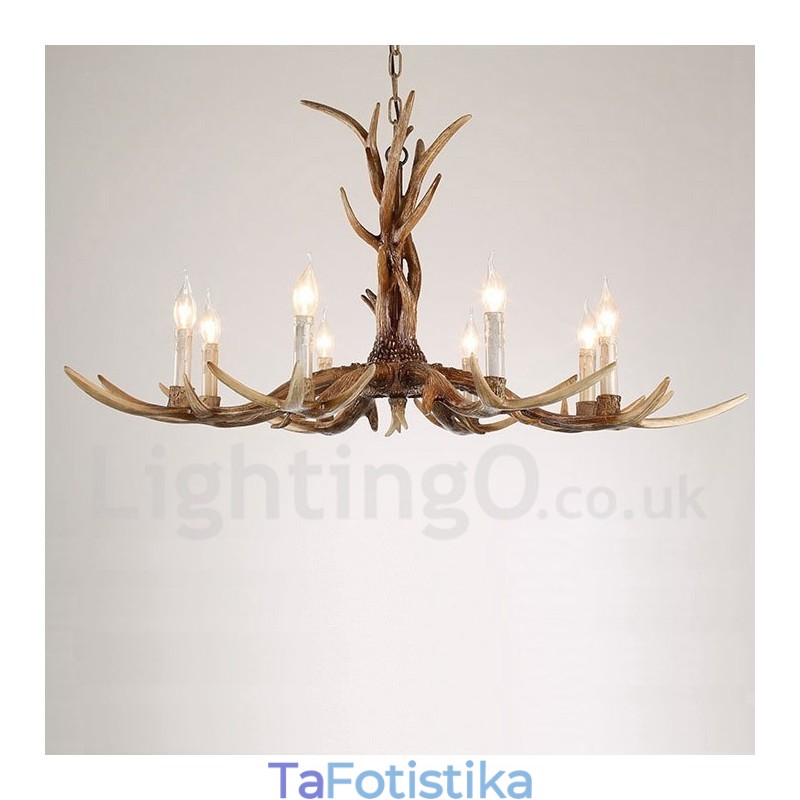 Πολυέλαιος 8 Light Rustic Artistic Retro Antler Vintage Κερί