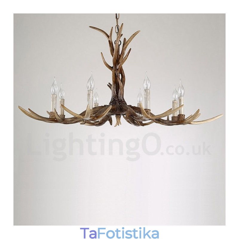 Πολυέλαιος 8 Light Rustic Artistic Retro Antler Vintage Κερί