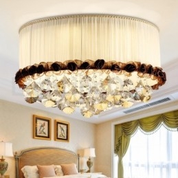 Σύγχρονο μοντέρνο 50cm Round Flush Mount Crystal Φωτιστικά Οροφής Υφασμάτινη σκιά