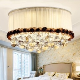 Σύγχρονο μοντέρνο 50cm Round Flush Mount Crystal Φωτιστικά Οροφής Υφασμάτινη σκιά