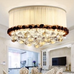 Σύγχρονο μοντέρνο 50cm Round Flush Mount Crystal Φωτιστικά Οροφής Υφασμάτινη σκιά