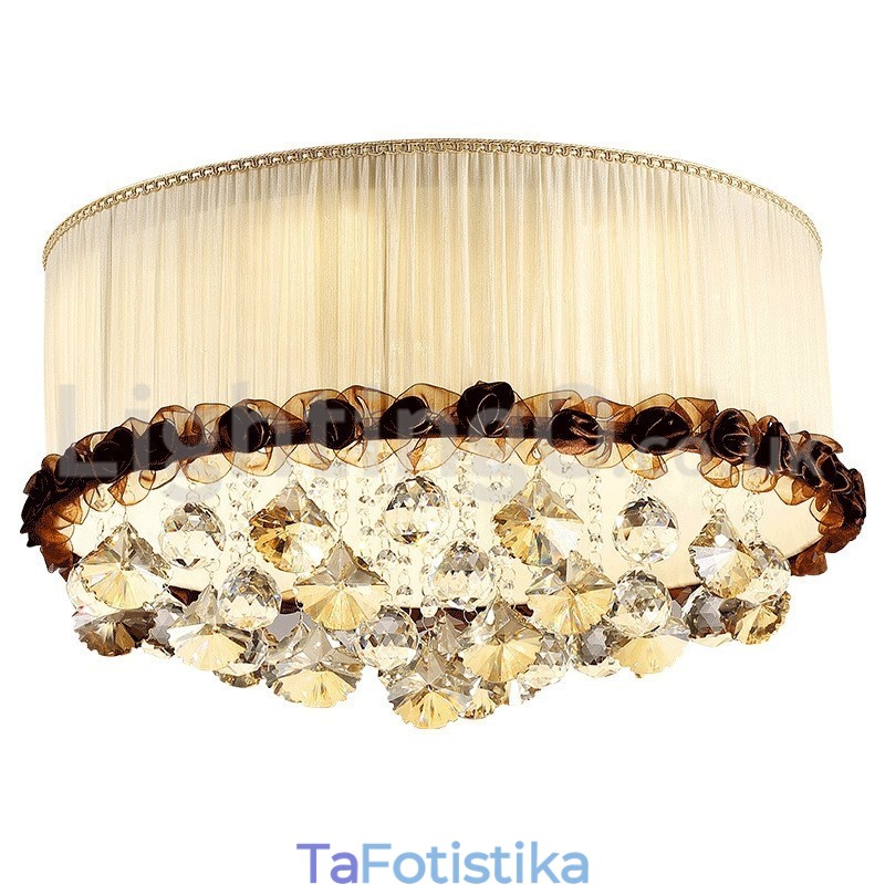 Σύγχρονο μοντέρνο 50cm Round Flush Mount Crystal Φωτιστικά Οροφής Υφασμάτινη σκιά