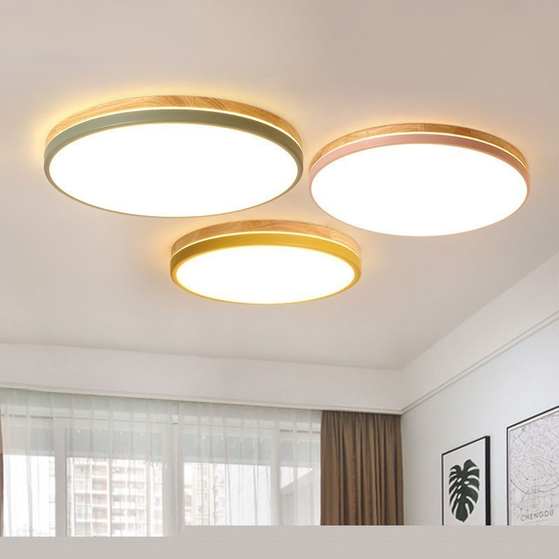 Dimmable Εξαιρετικά λεπτό πολλαπλών χρωμάτων Στρογγυλό ξύλινο φωτιστικό οροφής με ακρυλικό φωτιστικό οροφής σκιάστρου σκανδιναβικού στυλ