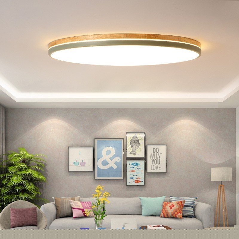 Dimmable Εξαιρετικά λεπτό πολλαπλών χρωμάτων Στρογγυλό ξύλινο φωτιστικό οροφής με ακρυλικό φωτιστικό οροφής σκιάστρου σκανδιναβικού στυλ