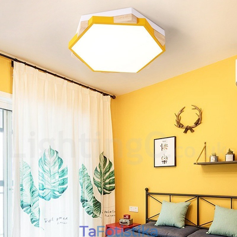 Dimmable Multi Colors εξάγωνο ξύλινο φωτιστικό οροφής με ακρυλικό φωτιστικό οροφής σκιάστρου σκανδιναβικού στυλ