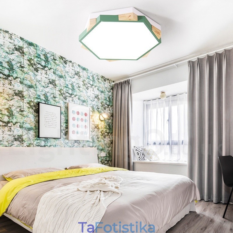 Dimmable Multi Colors εξάγωνο ξύλινο φωτιστικό οροφής με ακρυλικό φωτιστικό οροφής σκιάστρου σκανδιναβικού στυλ