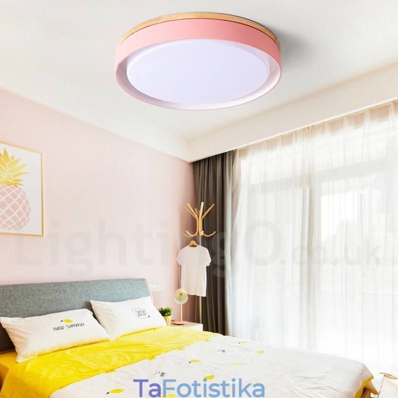 Dimmable Multi Colors κυκλικό ξύλινο φωτιστικό οροφής με ακρυλικό φωτιστικό οροφής σκιάστρου σκανδιναβικού στιλ