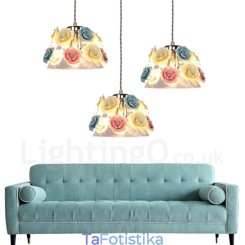 Κρεμαστό φωτιστικό οροφής Multi Colors Flower Macaron με κρεμαστό φωτιστικό από γυαλί απόχρωση