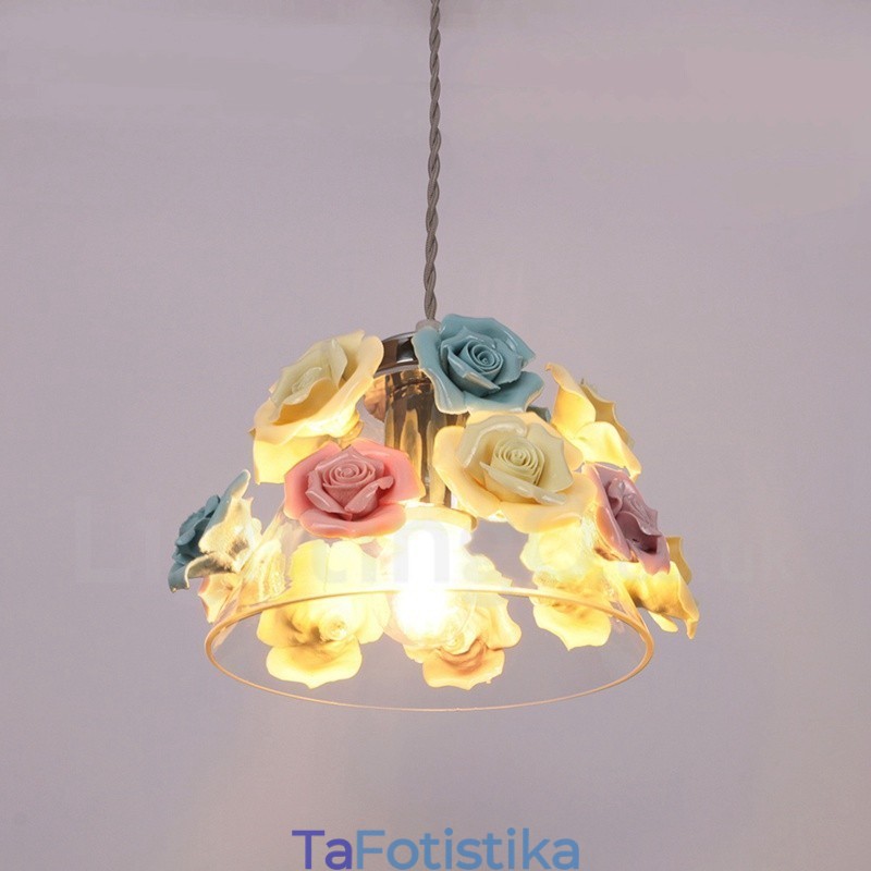 Κρεμαστό φωτιστικό οροφής Multi Colors Flower Macaron με κρεμαστό φωτιστικό από γυαλί απόχρωση