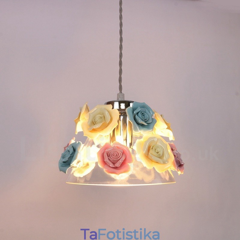 Κρεμαστό φωτιστικό οροφής Multi Colors Flower Macaron με κρεμαστό φωτιστικό από γυαλί απόχρωση