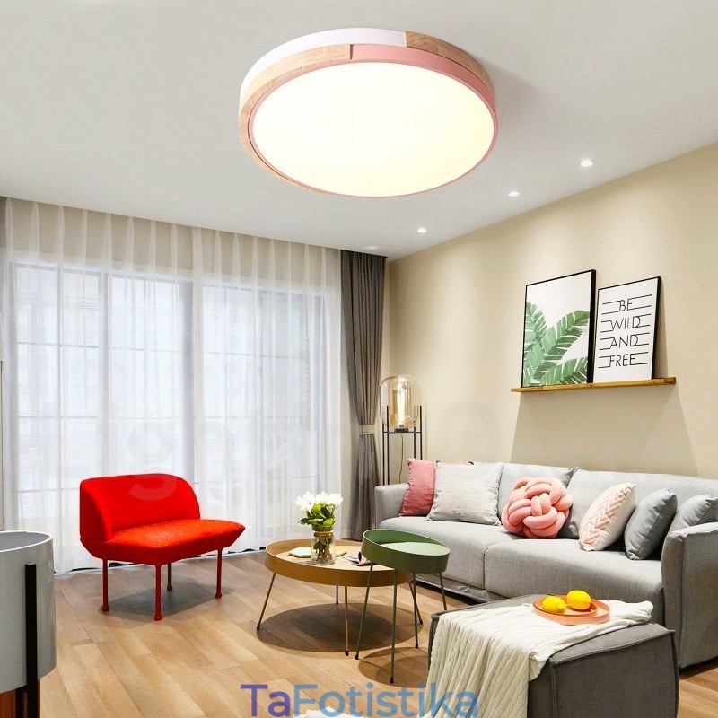 Dimmable Multi Colors στρογγυλό ξύλινο φωτιστικό οροφής με ακρυλικό φωτιστικό οροφής σκανδιναβικού στυλ