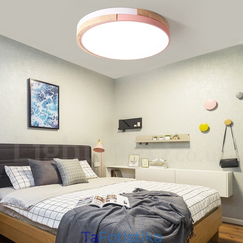 Dimmable Multi Colors στρογγυλό ξύλινο φωτιστικό οροφής με ακρυλικό φωτιστικό οροφής σκανδιναβικού στυλ