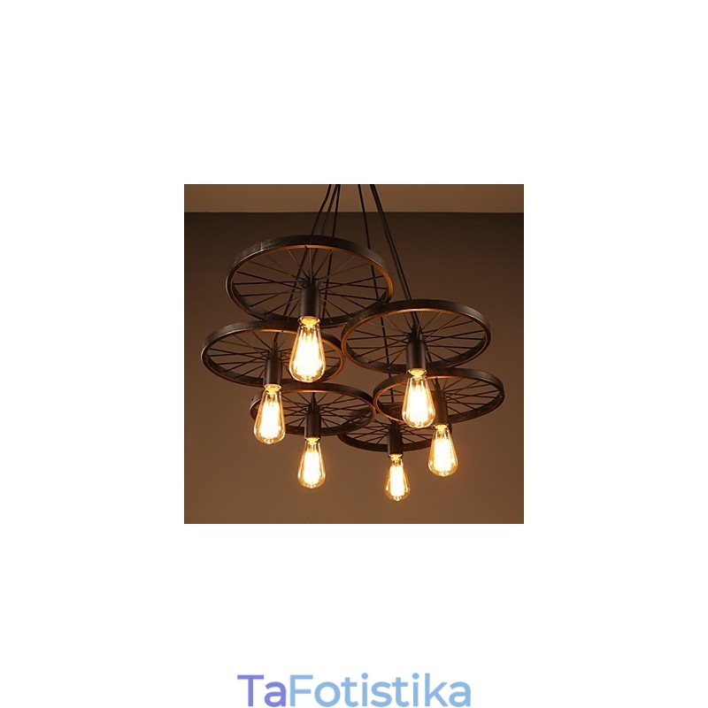 Φωτισμός Industrial Loft Στυλ Πολυέλαιος από σφυρήλατο σίδερο Πολυέλαιος τροχού καφέ