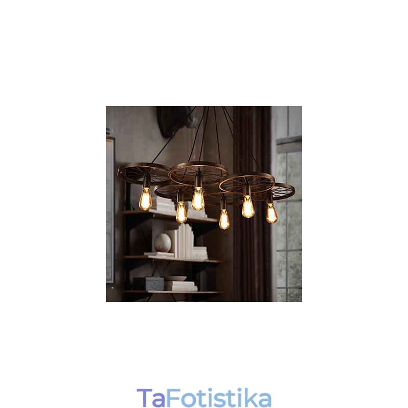 Φωτισμός Industrial Loft Στυλ Πολυέλαιος από σφυρήλατο σίδερο Πολυέλαιος τροχού καφέ