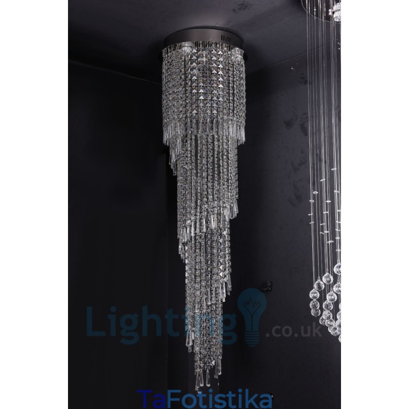 4 x GU10 + 8 x G4 150 CM Long Crystal Drop Light Μοντέρνο K9 Crystal Στρογγυλό Φωτιστικό Οροφής