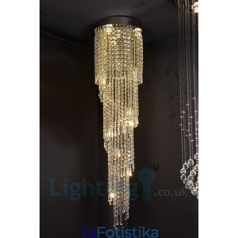 4 x GU10 + 8 x G4 150 CM Long Crystal Drop Light Μοντέρνο K9 Crystal Στρογγυλό Φωτιστικό Οροφής