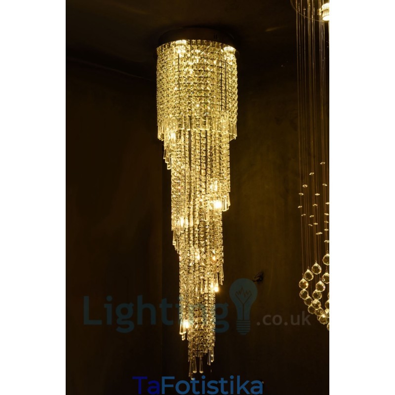4 x GU10 + 8 x G4 150 CM Long Crystal Drop Light Μοντέρνο K9 Crystal Στρογγυλό Φωτιστικό Οροφής