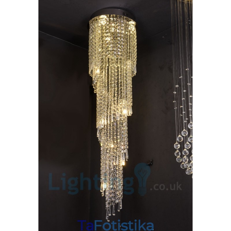 4 x GU10 + 8 x G4 150 CM Long Crystal Drop Light Μοντέρνο K9 Crystal Στρογγυλό Φωτιστικό Οροφής