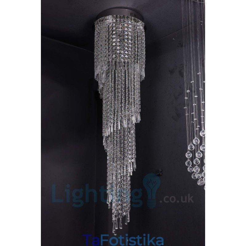 4 x GU10 + 8 x G4 150 CM Long Crystal Drop Light Μοντέρνο K9 Crystal Στρογγυλό Φωτιστικό Οροφής